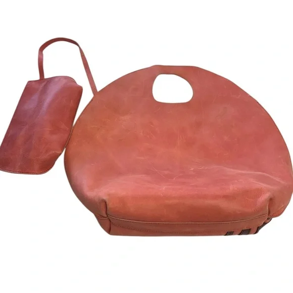 Ada Chic Ola Circular Heather Tote with Cocoa Leather Piping
